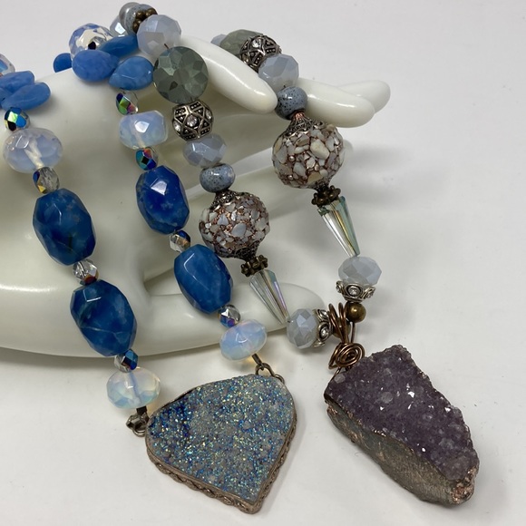 You Get Two Exquisite Genuine Gemstone Drusy Necklaces - Picture 2 of 7